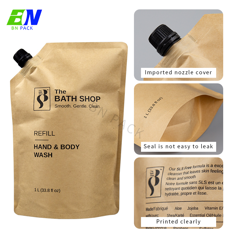 Kraft Paper Spout Pouch Bag Customized Size And Design For Juice Liquid ...